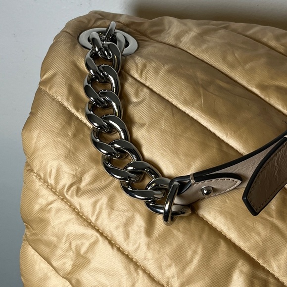 Rebecca Minkoff Edie Nylon Quilted Chain Strap Gold XL Messenger Shoulder Bag - Picture 3 of 16